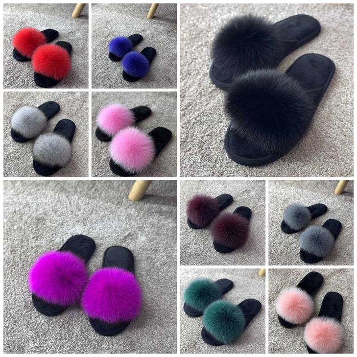 Тапки тапочки капці з хутром паркетні паркетки с пушком песцом с мехом