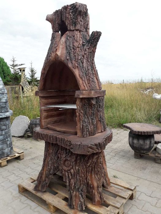 grill betonowy, drewnopodobny, ogrodowy ,pień drzewa