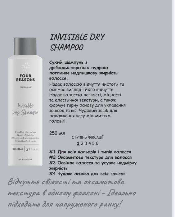 INVISIBLE DRY SHAMPOO Сухий шампунь професійний four reasons