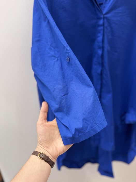 Made in Italy Kobaltowa Koszula Asymetryczna Dłuższy Tył Bawełna 3XL 46 48 Stan Idealny