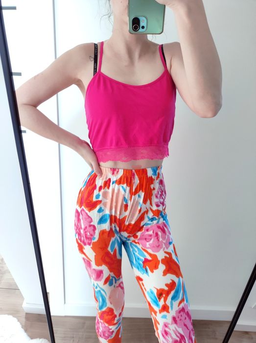 Komplet legginsy kwiaty wysoki stan plus top