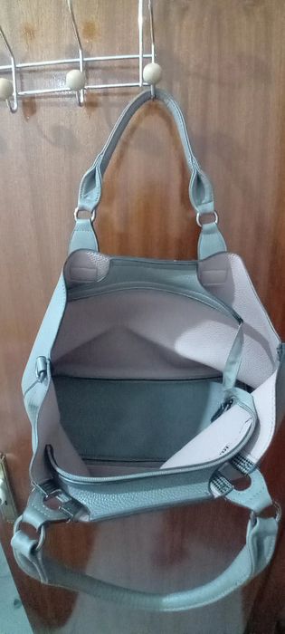 Mala de Cabedal Cinzenta e Rosè