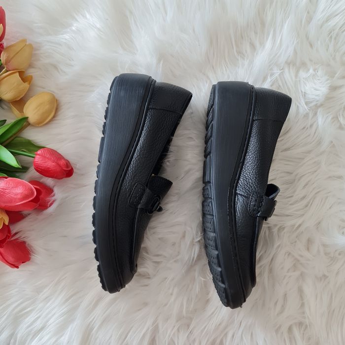 Nowe Ryłko Relax - Czarne Skórzane Mokasyny z klamrą na Koturnie 36