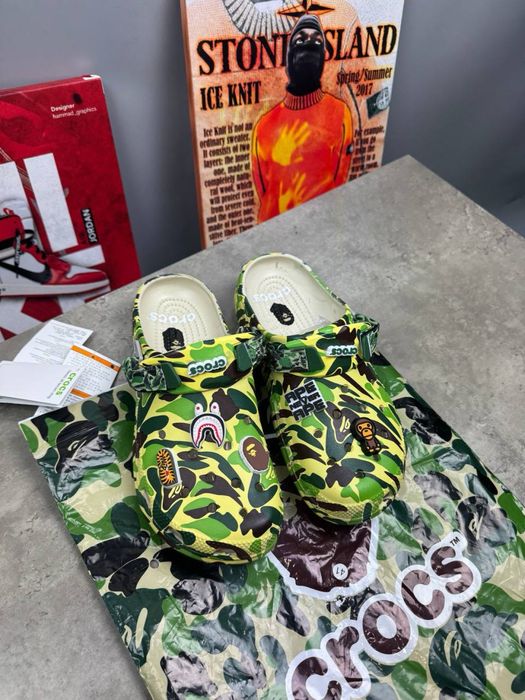 Шльопанці Crocs x Bape  тапочки крокси бейп 40,41,42,43,44,45