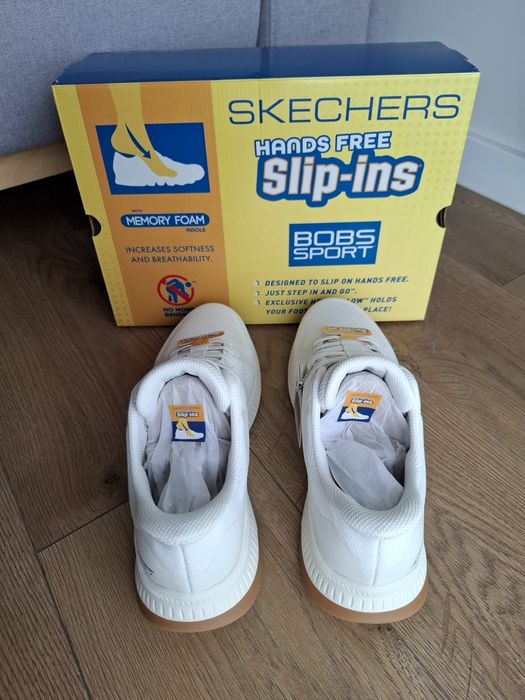 Buty Skechers Slip-ins: BOBS Sport Squad Chaos 4, białe, nowe, r. 42,5