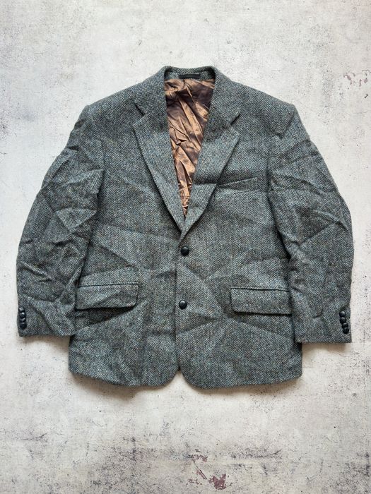 Винтажный серый шерстяной пиджак Harris Tweed оригинал Размер М