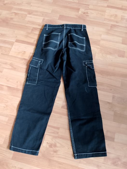 Czarne szerokie spodnie bojówki cargo swag skater drip affliction vintage y2k  XS