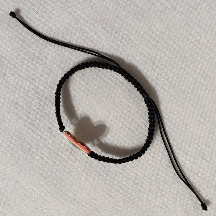 B334 Bransoletka Serce Tęcza makrama pleciona Handmade Rękodzieło