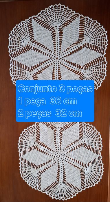 Naperão de crochê branco, 3 peças