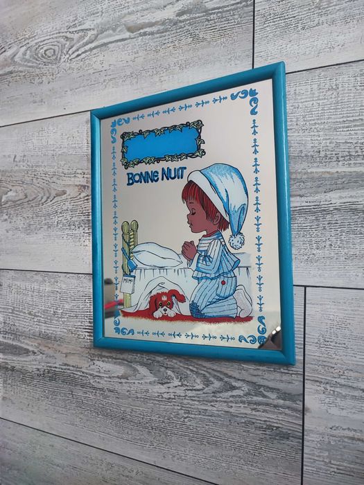 Stare francuskie  lustro z nadrukiem dziecko Vintage