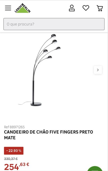 Candeeiro de pé 5 braços - cinzento