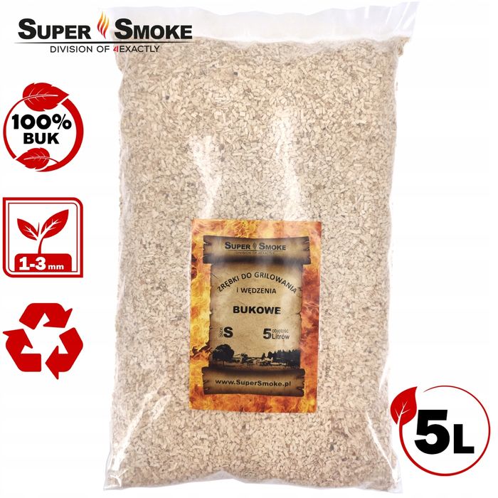 Zrębki Wędzarnicze SuperSmoke BUK KL-02 (1-3mm) Small 5 Litrów Borniak