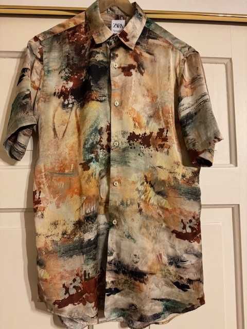 Zara koszula męska S z krótkim rękawem wielokolorowa kołnierzyk