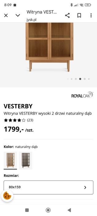 Witryna oszklona kolor jasny dąb nowa w opakowaniu