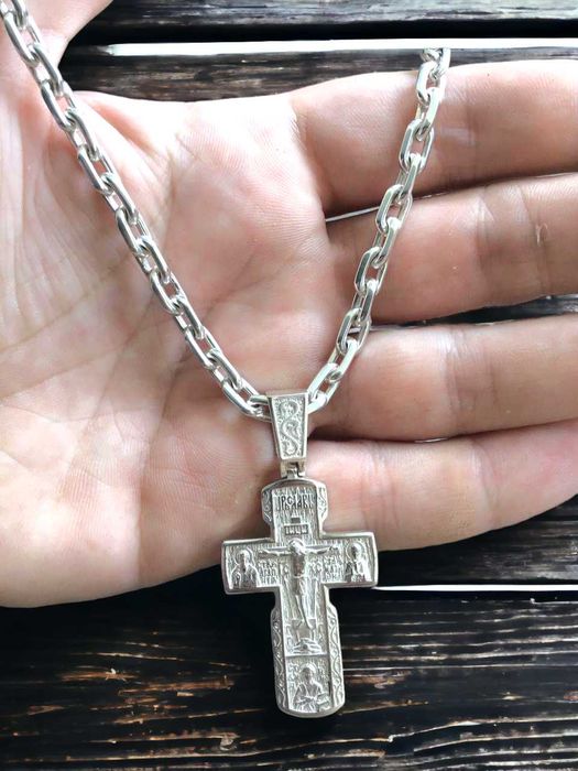 Срібний набір ланцюжок+хрестик, цепочка серебро+крестик набор мужской