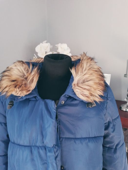 Kurtka zimowa damska M niebieska kaptur