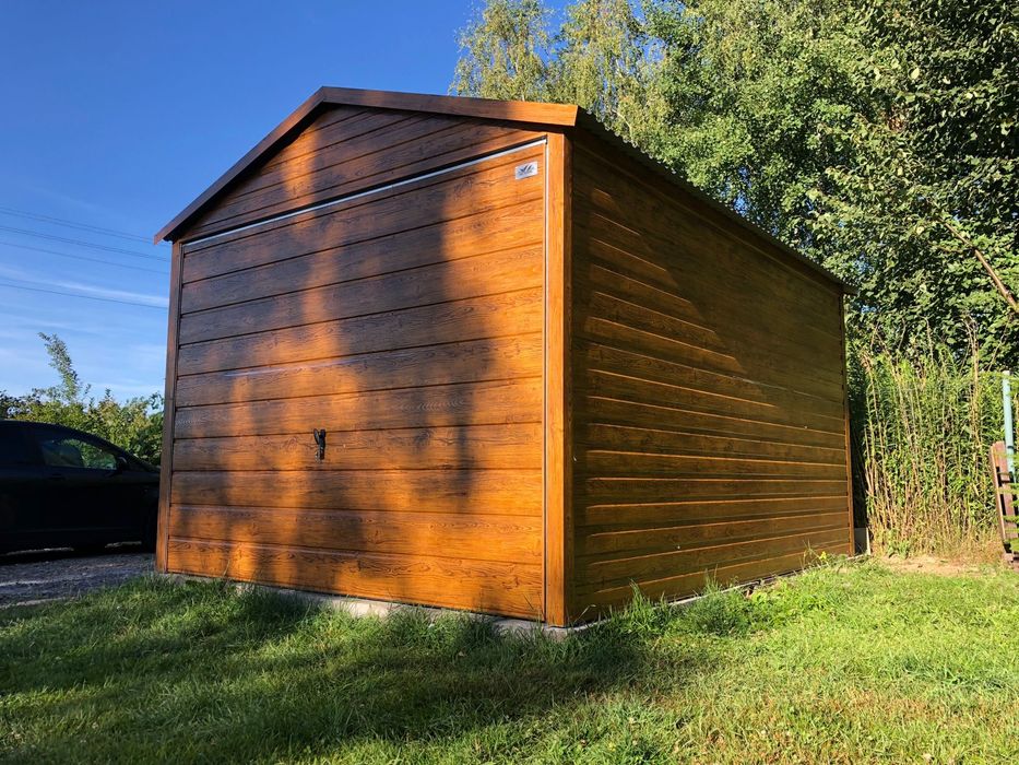 Garaż blaszany, 3x5, złoty dąb, profil zamknięty.