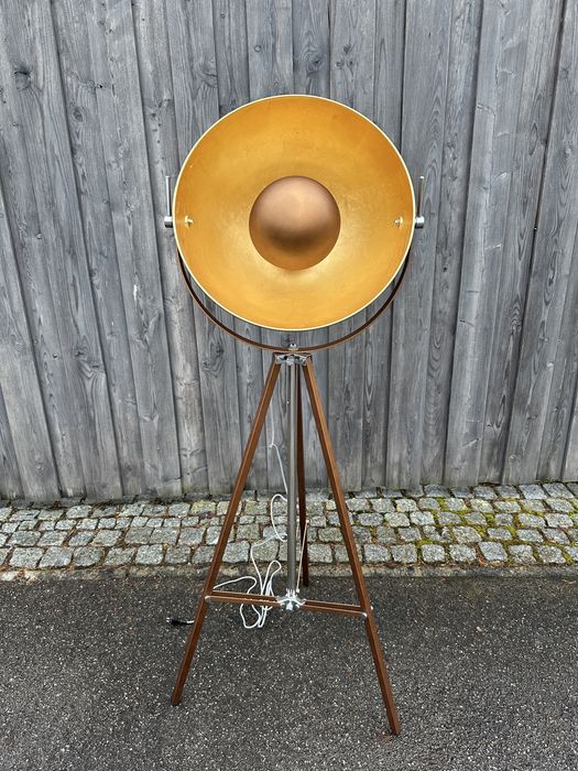 Lampa podłogowa reflektor na trójnogu miedź/złoto design