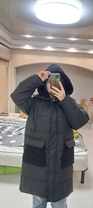 Зимове пальто з тедді вставками