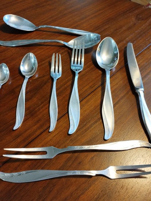 Rozbudowany zestaw serwis Hefra sztućce posrebrz