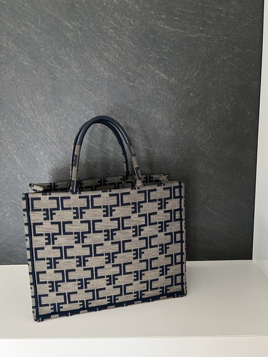 Torebka shopperka Elisabetta Franchi monogram brązowa torba