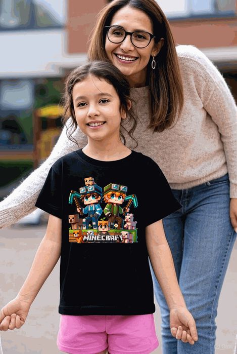 Koszulka dziecięca czarna – Pikselowy Świat – minecraft prezent 128