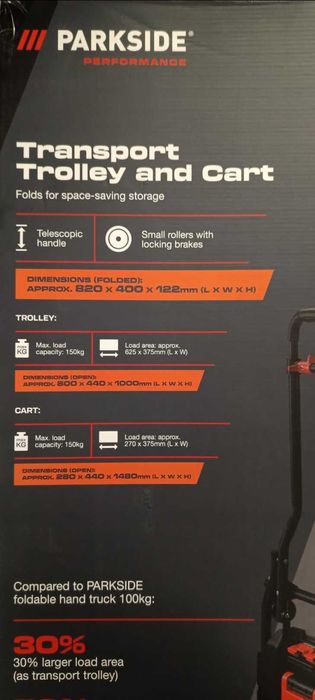 PARKSIDE Performance, składany wózek transportowy i taczka 2w1, 150 kg