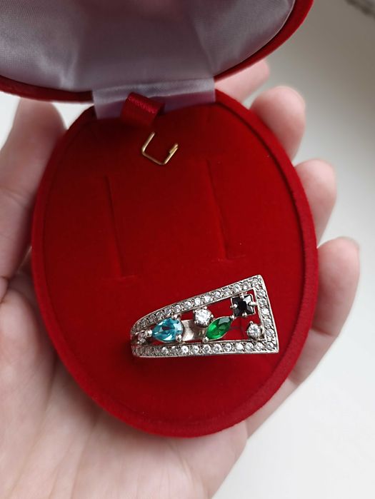 Серебряные сережки, гвоздики, пусеты "Перо", кольцо, серебро 925 пробы