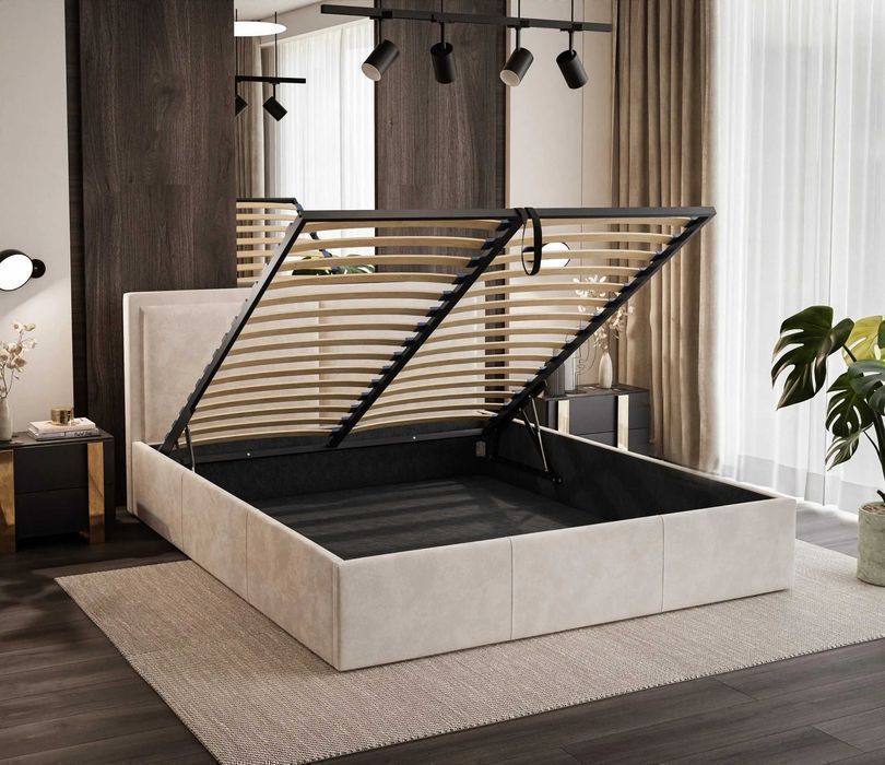 Łóżko tapicerowane SENVI z pojemnikiem i stelażem 120/140/160/180x200