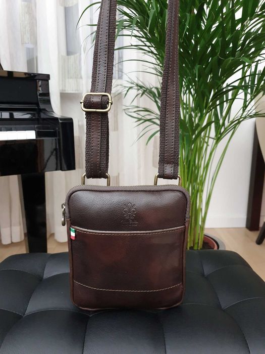 TORBA skórzana męska na ramię raportówka V379 brązowa