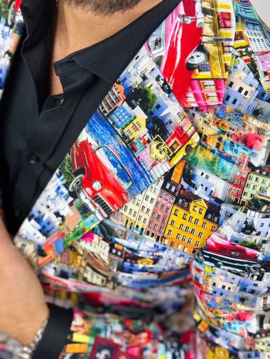 MARCO MILANO Marynarka męska M04 kolorowa, Cuba, auta, miasto, casual