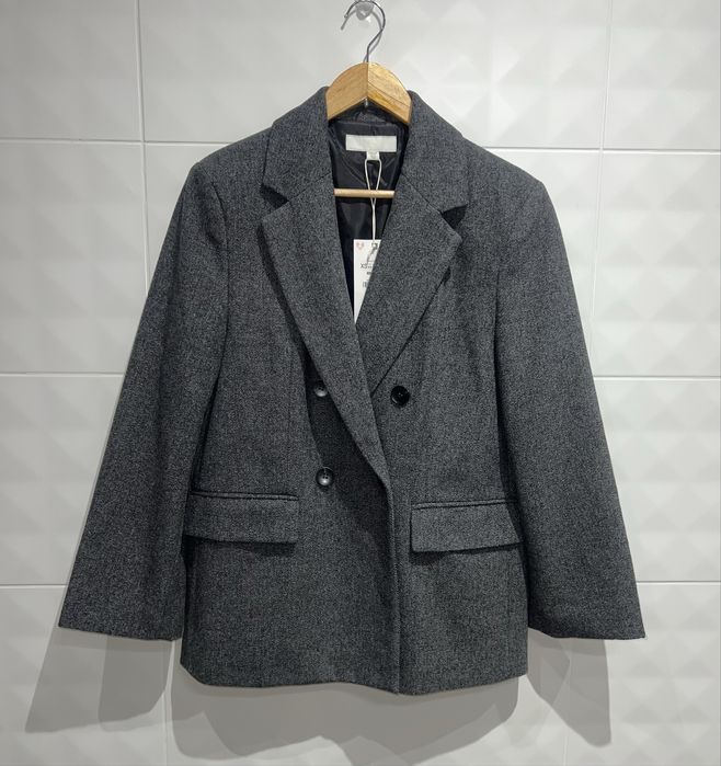 Zara dwurzędowa marynarka oversize z wełną nowa