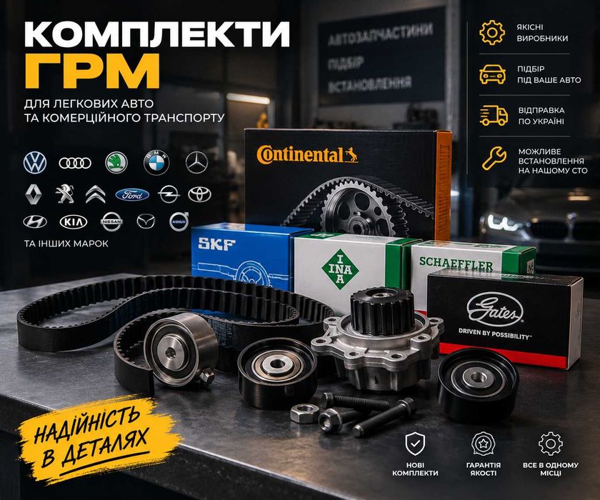 Комплект ГРМ, ремінь та ролики з помпою на ВСІ авто