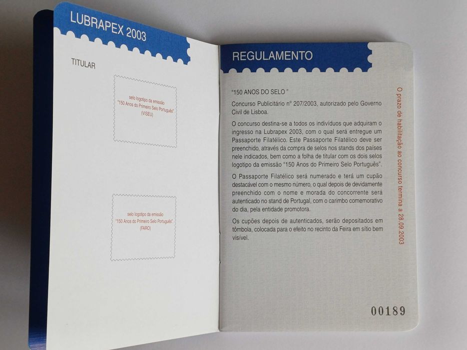 Filatelia - Passaporte filatélico Lubrapex 2003