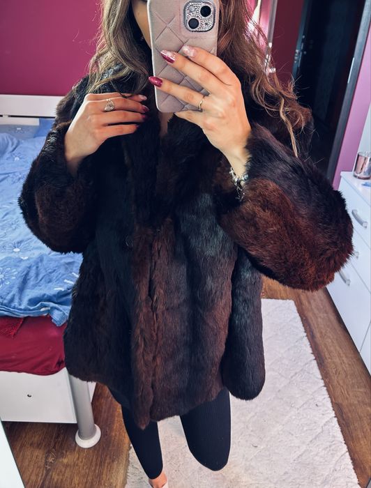 Futro naturalne z królika brązowe dłuższe m l zimowe grube mięciutkie