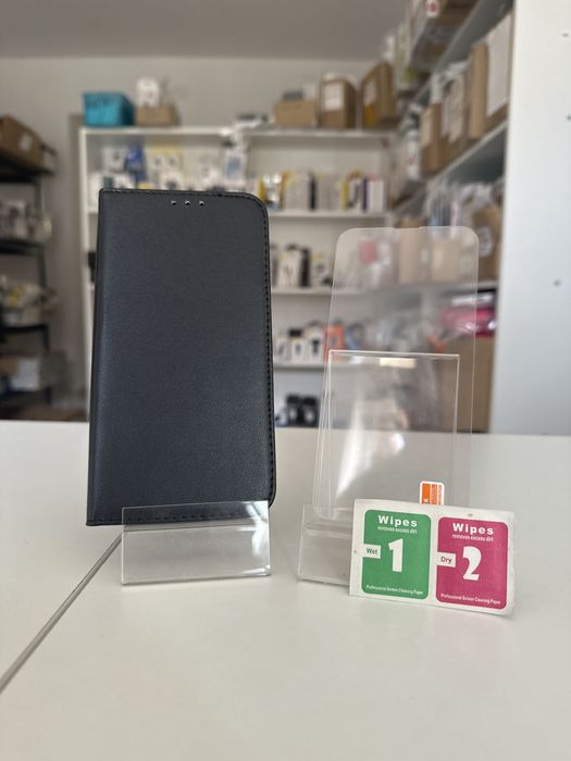 Etui zamykane czarne + SZKŁO hartowane do iphone 16e