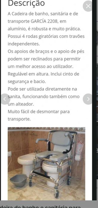 Cadeira de banho e sanitária para pessoa ate 150kg