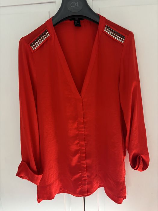 Hm h&m elegancka satynowa bluzka satyna atłas 36 S szpic Pagony