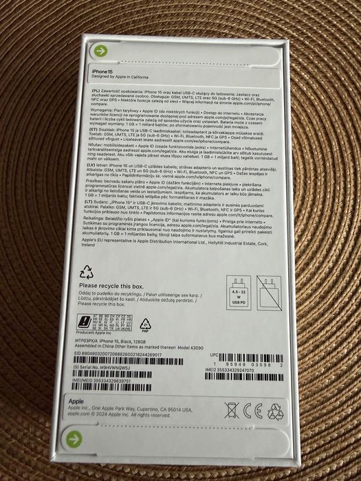 Iphone 15 czarny 128 GB