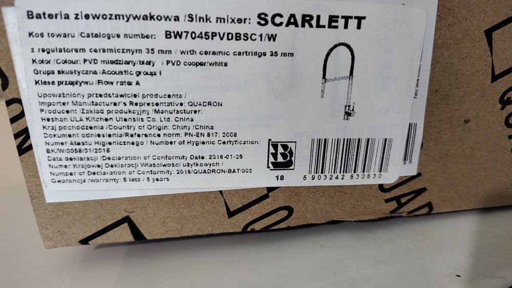 Bateria zlewozmywakowa Quadron Scarlett biało-miedziana