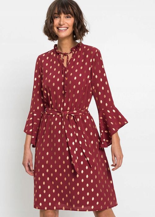 Bordowa sukienka ze złotym wzorem r.48