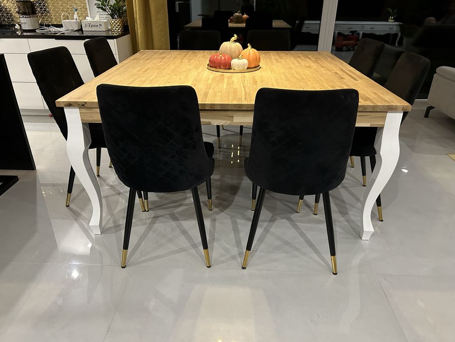 Duży stół kwadratowy 8 osób stylowy lity dąb