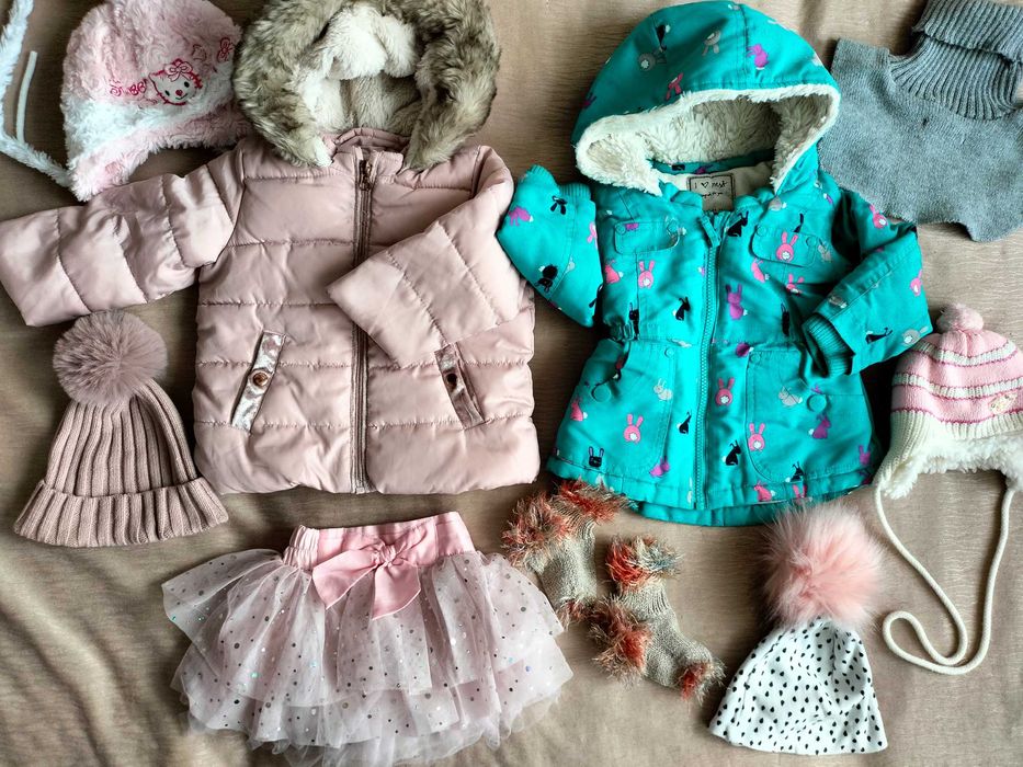 Paczka 19 szt. kurteczki, kombinezon r. 68/ 74