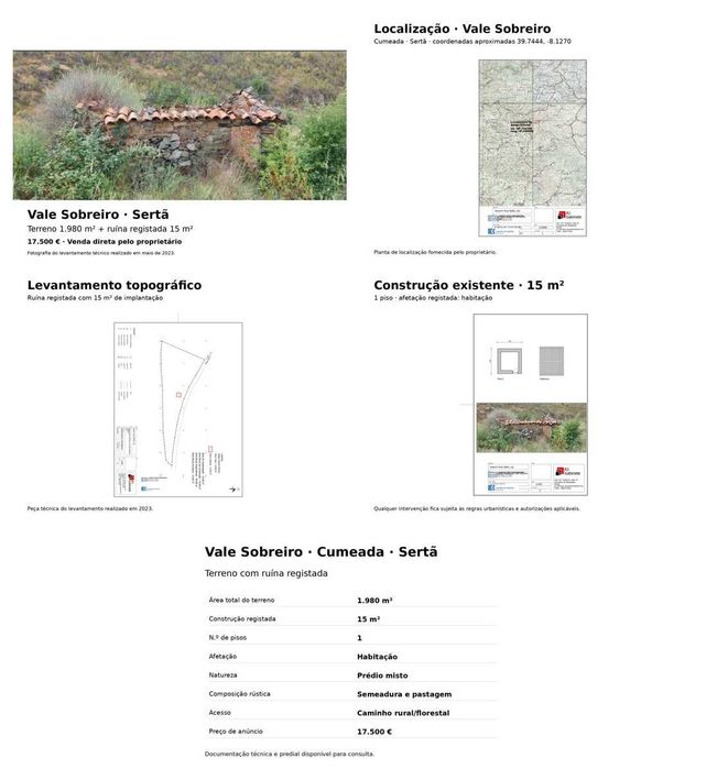 Terreno 1.980 m² com ruína registada - Sertã