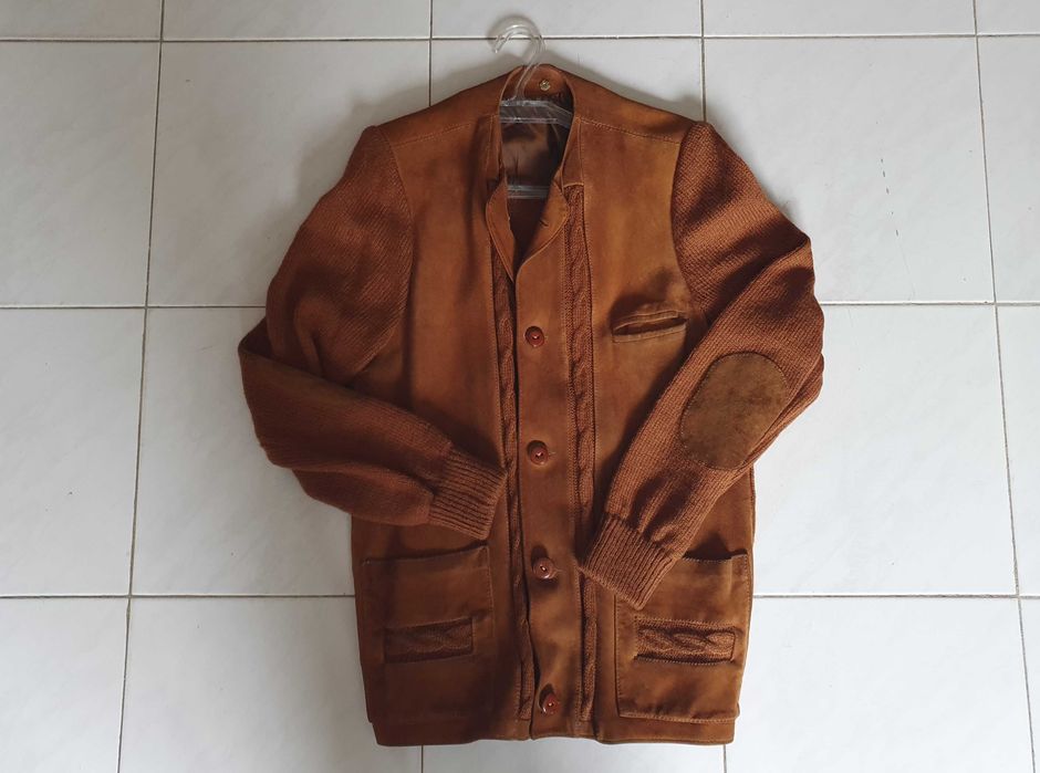 Raro Casaco / Blazer vintage, de pele de Antílope e Malha - Anos 60/70