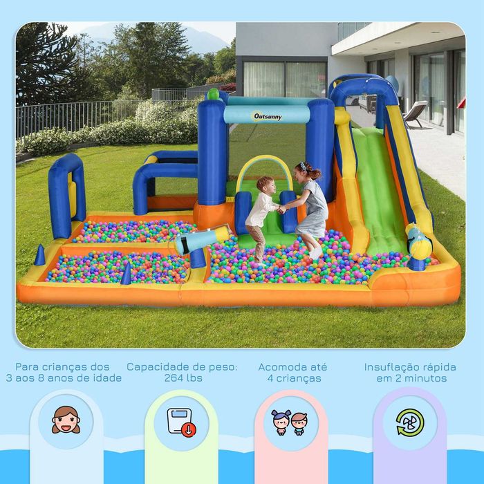 Castelo insuflável 7 em 1 com piscina e insuflador 450 W