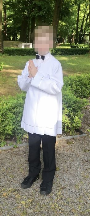 Strój komunijny koszula spodnie, muszka alba 140
