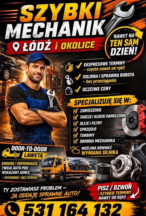 SZYBKI MECHANIK  Łódź i Okolice  SZYBKIE TERMINY Solidne Wykonanie