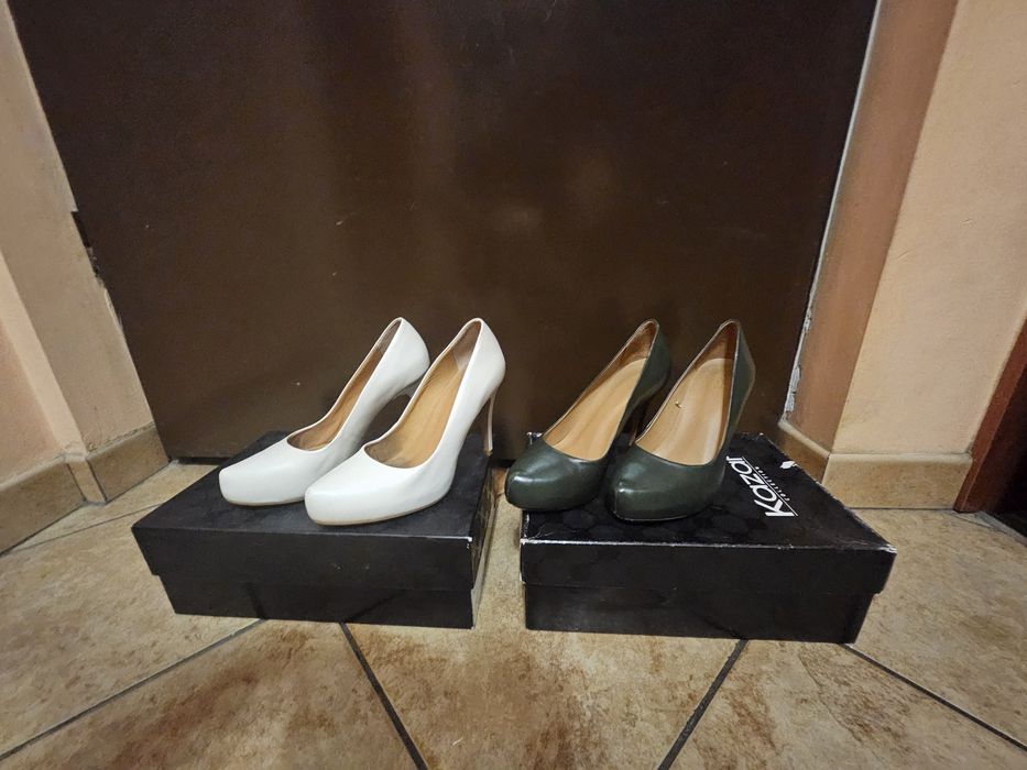 Szpilki  KAZAR Nr 37 białe i  zielone