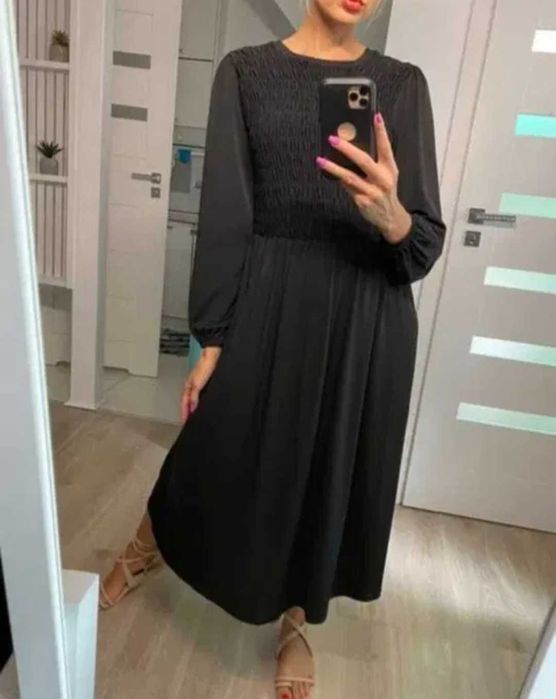 Zara czarna dluga elegancka sukienka